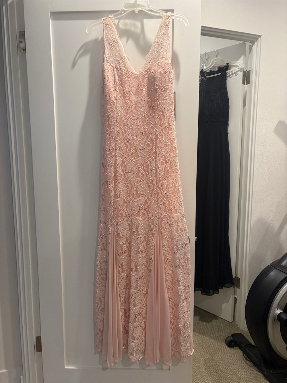 Elegant Blush Lace Evening Gown - V-Neck Formal Dress